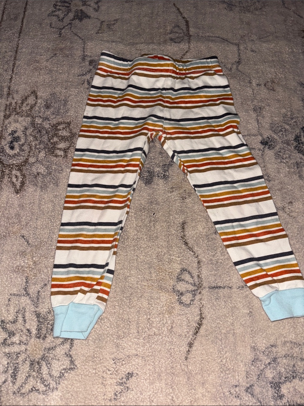 Striped Kids Pajama Bottoms - White with Orange, Blue & Gray Stripes